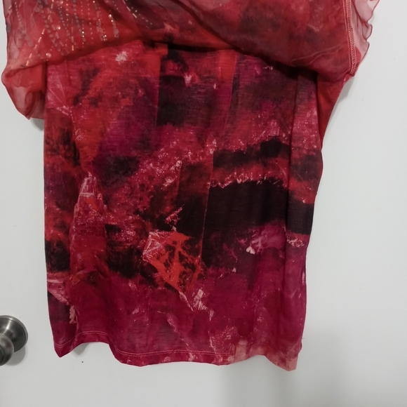 One world ombre orange Uneven hem short flutter sleeve blouse w Stud accents XL - Picture 7 of 8